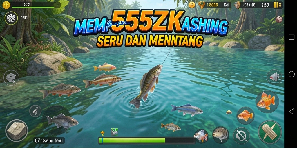 Tampilan gameplay menarik dalam 555ZK yang menunjukkan aksi memancing.