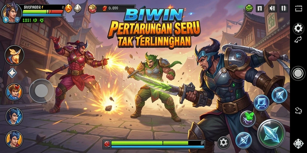 Tangkapan layar pertarungan epik dalam BIWIN dengan karakter yang kuat.