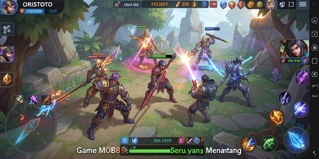 Screenshot gameplay ORISTOTO dengan aksi seru di arena MOBA.