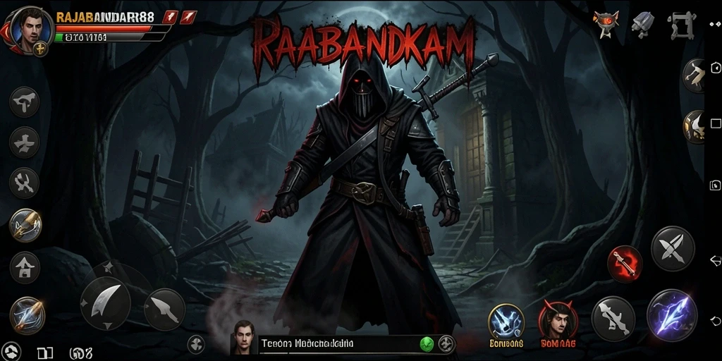 Screenshot gameplay menunjukkan lokasi angker dalam RAJABANDAR88.