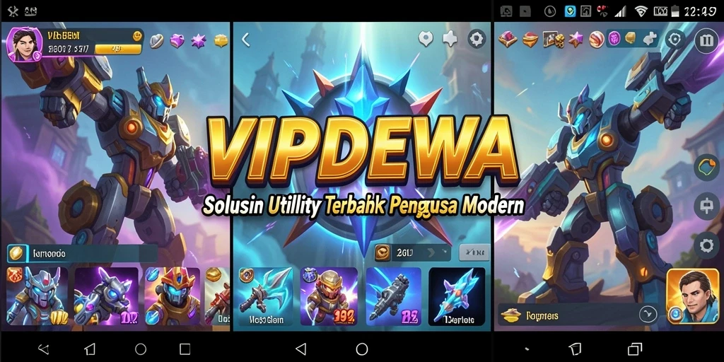 Tampilan utama aplikasi VIPDEWA dengan berbagai fitur utility.